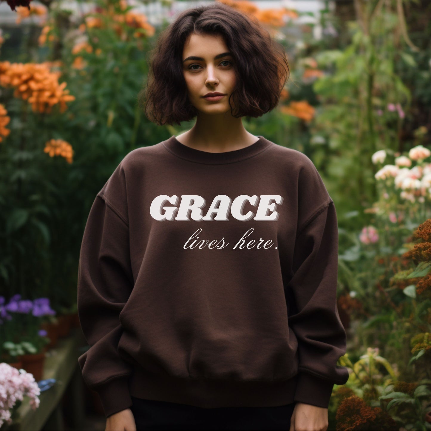 Vintage Modern Grace Crewneck Sweatshirt | Trendy Christian Apparel | Inspirational Faith Wear