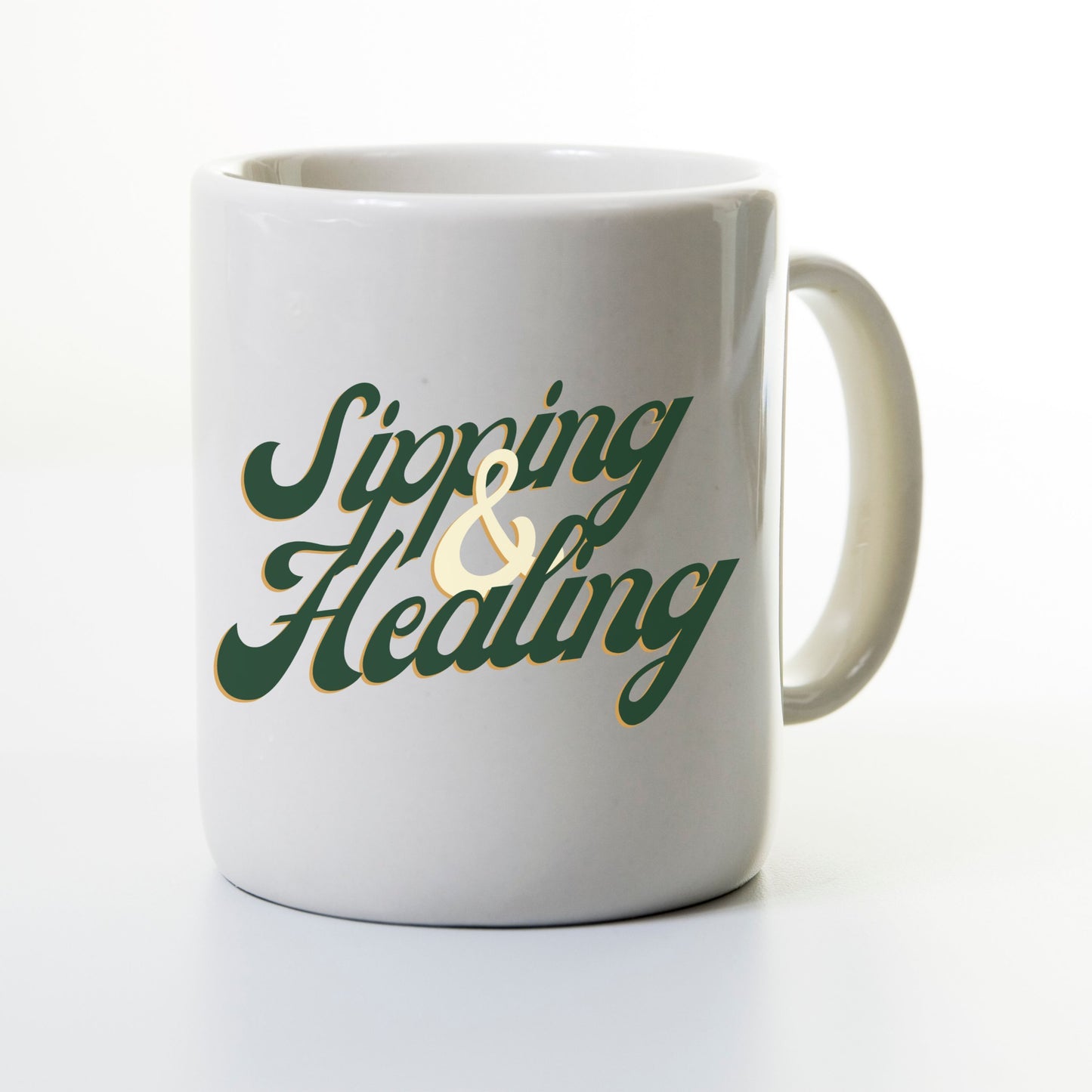 Sipping and Healing Ceramic Mug | Vintage Text