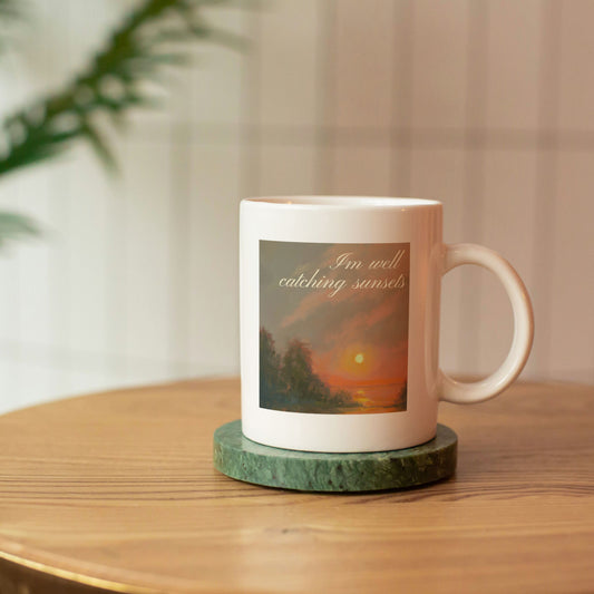 I'm Well Catching Sunsets Ceramic Mug | Aesthetic  Watercolor Sunset | Wellness & Relaxation