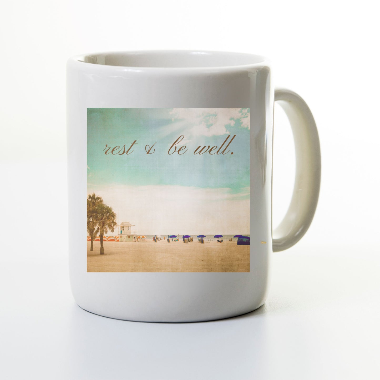 Rest and Be Well Ceramic Mug | Vintage Beach Aesthetic | Wellness & Relaxation