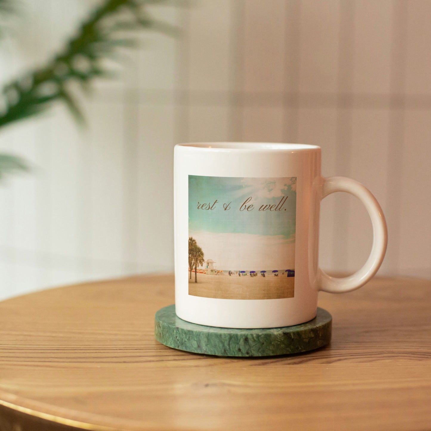 Rest and Be Well Ceramic Mug | Vintage Beach Aesthetic | Wellness & Relaxation